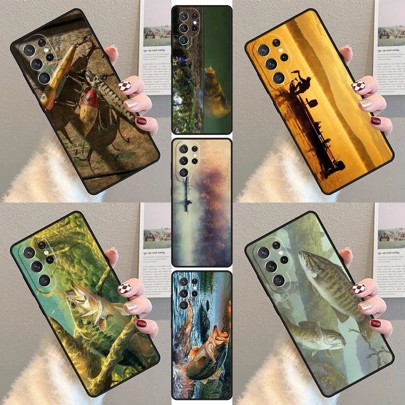 Bass Fishing Lake Fisherman Phone Case For Samsung Galaxy S23 S21 S20 FE S24 S22 Ultra Note20 S10 S9 S8 Plus Silicone Cover