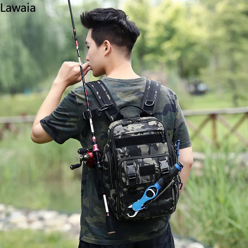 Lawaia New Three Shoulder Strap Single/Double Shoulder Dual Use Bag Waterproof Fishing Gear Fishing Bag Outdoor Crossbody Bag