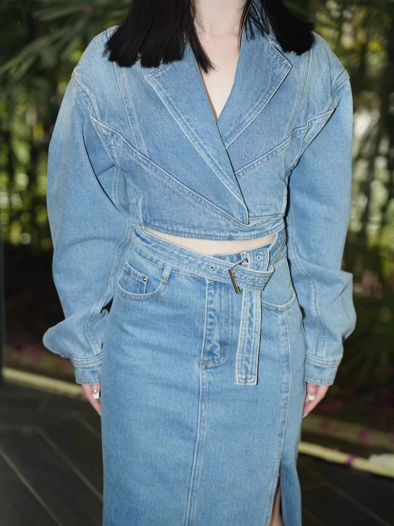 

Denim Coats Woman Long Womens Summer Open-Front Balloon Sleeved Minimalist Knitting Hollowed Out Lightweight Beachwear Pocketed