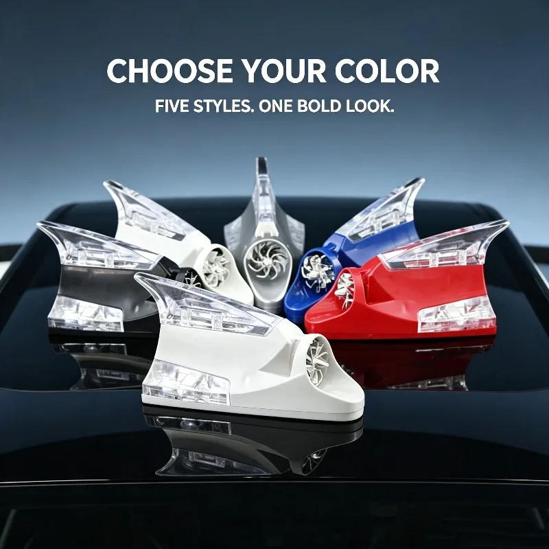 Car Wind‑Driven Shark Fin Antenna Light Multicolor Strobe Warning Lamp Roof Decorative Light Universal Auto Exterior Accessories