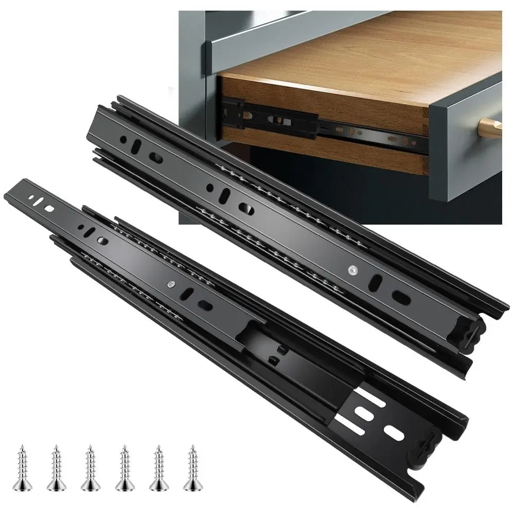 

Black Drawer Slides Smooth Operation Heavy Duty Dresser Runners Steel Easy Installation Ball Bearing Drawer Rails