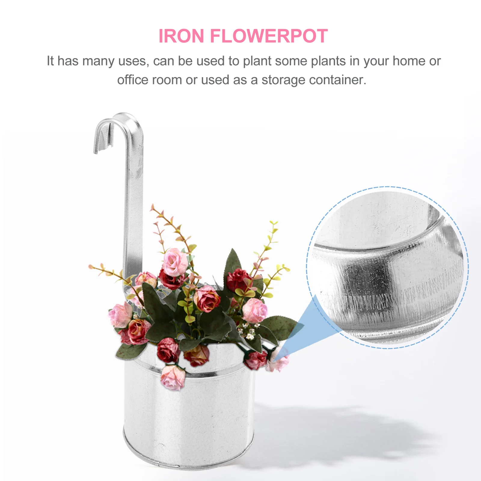 2 Pcs Plant Shelf Indoor Tin Bucket Flower Pot Mini Flowerpot Silver Galvanized Iron Vintage Home Decor