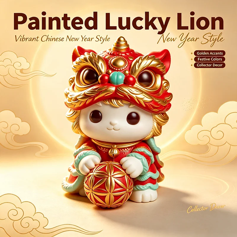 Art Craft Lion - ตุ๊กตาสิงโตจีนสำหรับระบายสีเอง, รูปปั้นสิงโตตื่นรู้สไตล์กั๋วเฉากำลังเล่นบอล, ของตกแต่งโต๊ะทำงาน, งานฝีมือทำมือ, ของขวัญ