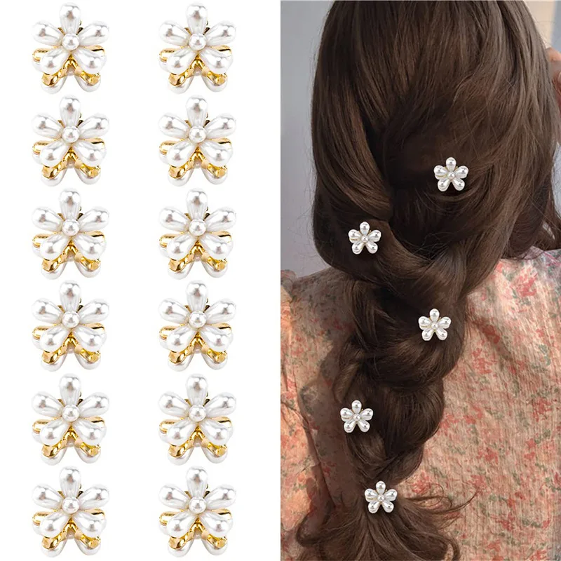12-18 Fermaglio piccolo a forma di fiore a cinque petali con perle, mini fermaglio piccolo a forma di fiore, carino, squisito, dolce, per ragazze adolescenti. Accessori per capelli_voghion.com