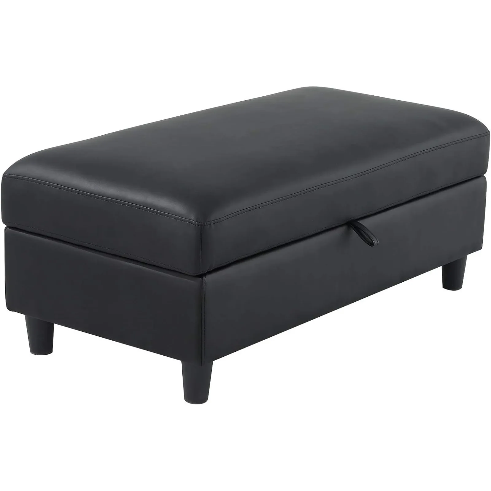 US 45 inch Faux Leather Storage Bench Ottoman Rectangular Leather Bench with Storage Black Ottoman