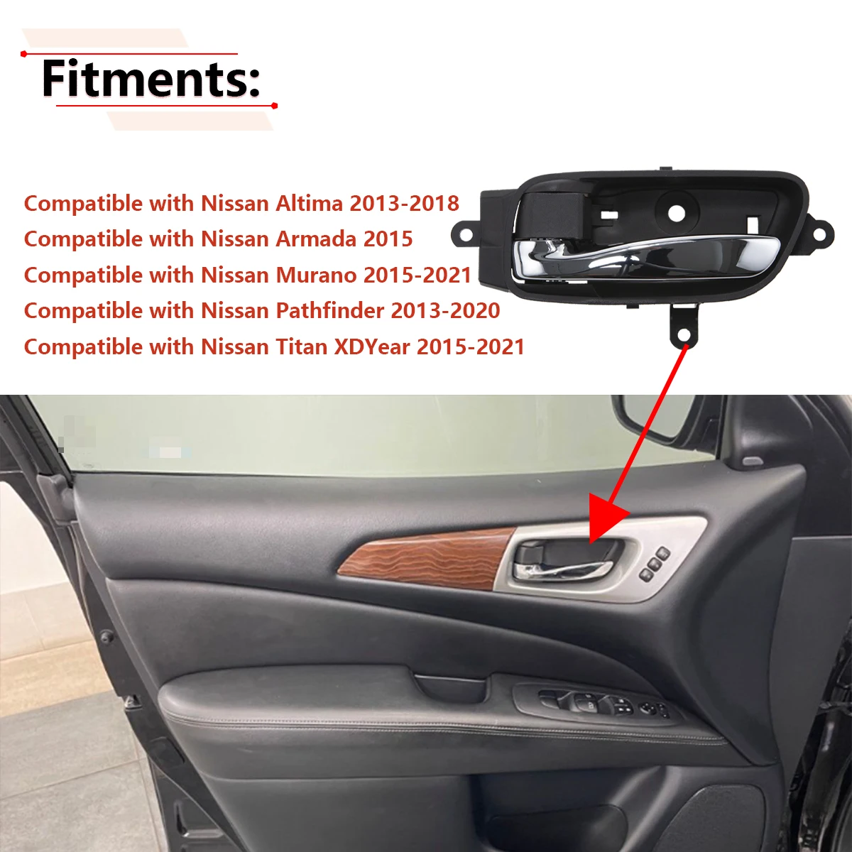 

Left Driver Side Interior Door Handle (Chrome+Black) 80670-3TA0D for Nissan Altima Pathfinder 2013-2018