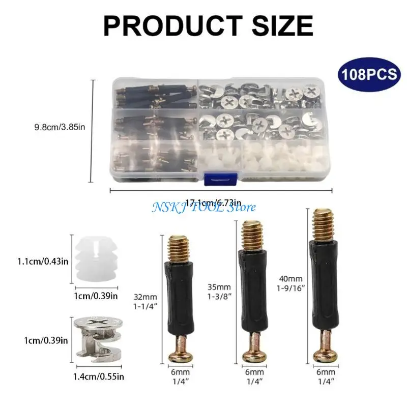 L8RC 108-teiliges Nockenschloss, 3-in-1-Befestigungselemente, Nockenschloss-Befestigungsset, Hardware-Teilesortiment für eine