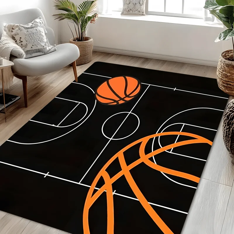 Basketball Court Flannel Rug Sports Theme Floor Mat Non-slip Soft Area Carpet for Kids Bedroom Living Room Home Decor