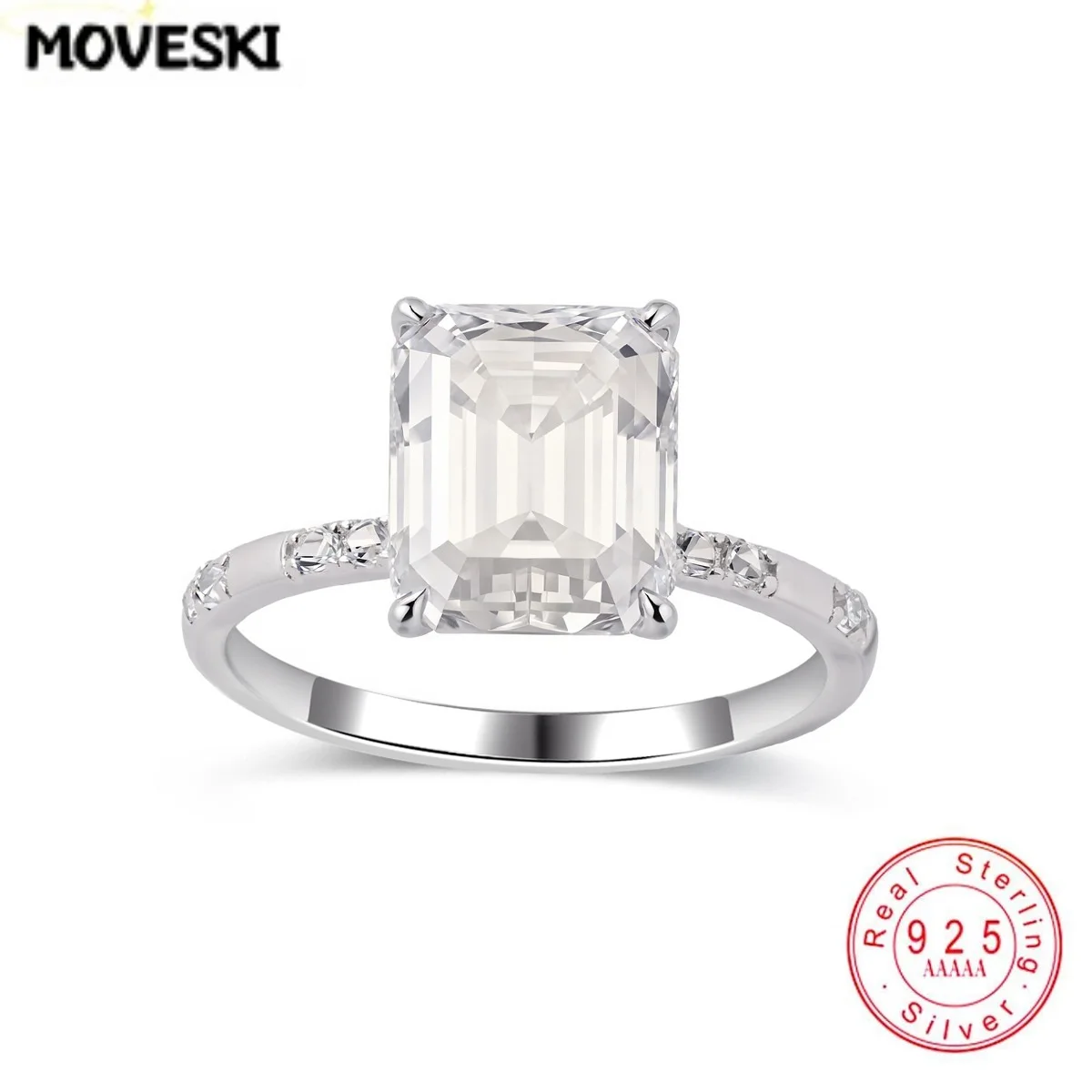 4CT Emerald Cut Moissanite Ring 925 Sterling Silver Side Stones Engagement Wedding Ring For Women Fine Jewelry Gift