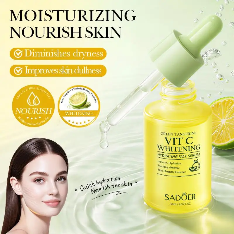 

30 мл сыворотки для лица с витамином С и экстрактом зеленого мандарина, осветляющая и увлажняющая, легкая текстура, уменьшает тусклость, антиоксидантная защита