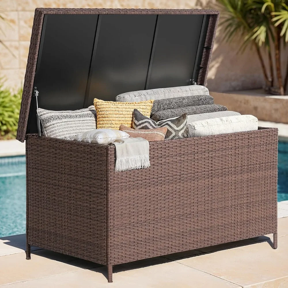 

158 gallon xl deck box with lid, all weather wicker outdoor storage box waterproof, large outdoor patio storage bin for cushions
