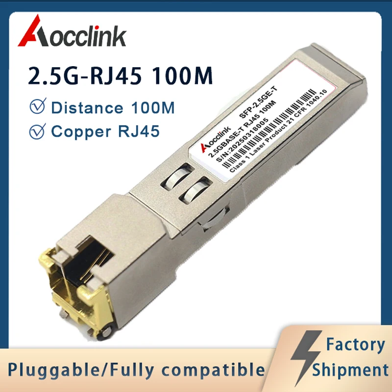 Cisco Mikrotik  Compatible; Copper RJ45 2.5G 100M Sfp+ Optical Transceiver Module; For Ethernet Poe Switch