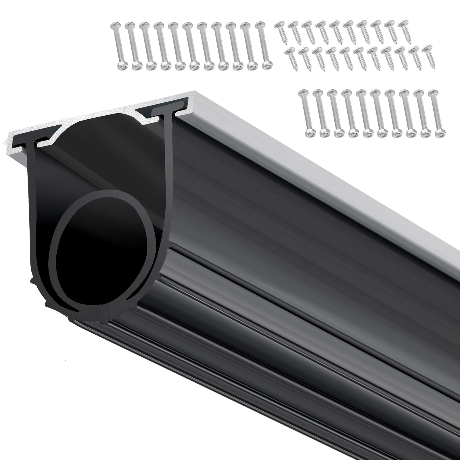 Garage Door Seals Bottom Rubber, 5/16 inch T-ends and 3 3/4 inch Width (16 Ft, U Shape +O Ring Combination Garage Door Weather Stripping with Pre-drilled Aluminum Track Retainer Kit, Black)