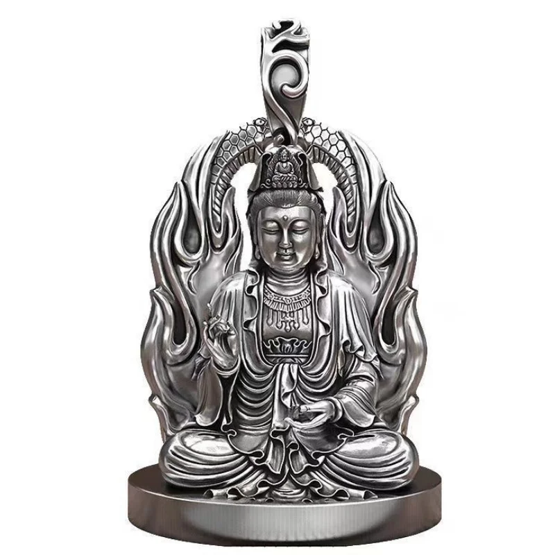 Blessing Amulet Avalokitesvara Bodhisattva Pendant Male Choker Accessories Vintage Flame Buddha Necklace Men Jewelry