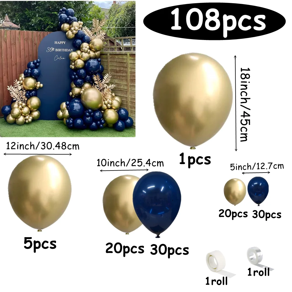 108pcs Navy Blue Metallic Gold Balloons Garland Arch Kit for Birthday Wedding New Year Anniversary Party Decoration Suupplies