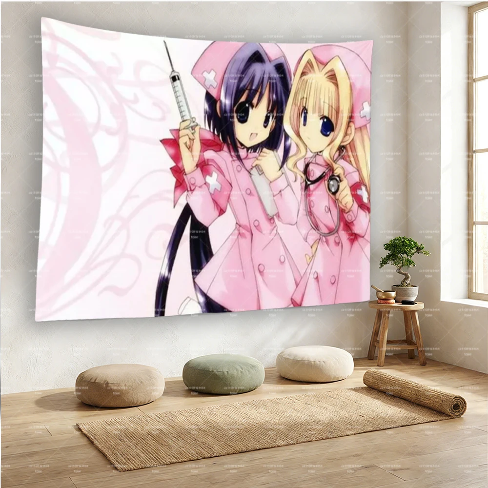 Kawaii Anime Nurse Girls Tapestry, Cute Pink Aesthetic Wall Hanging, Pastel Room Decor Background Cloth