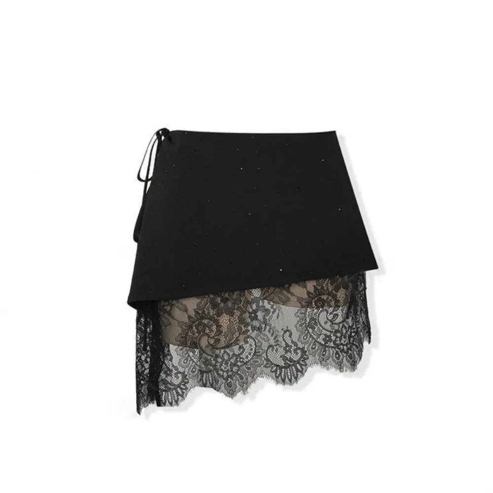 saia-de-renda-com-detalhes-em-strass-camadas-irregulares-design-com-cinto-tecido-respiravel-saia-casual