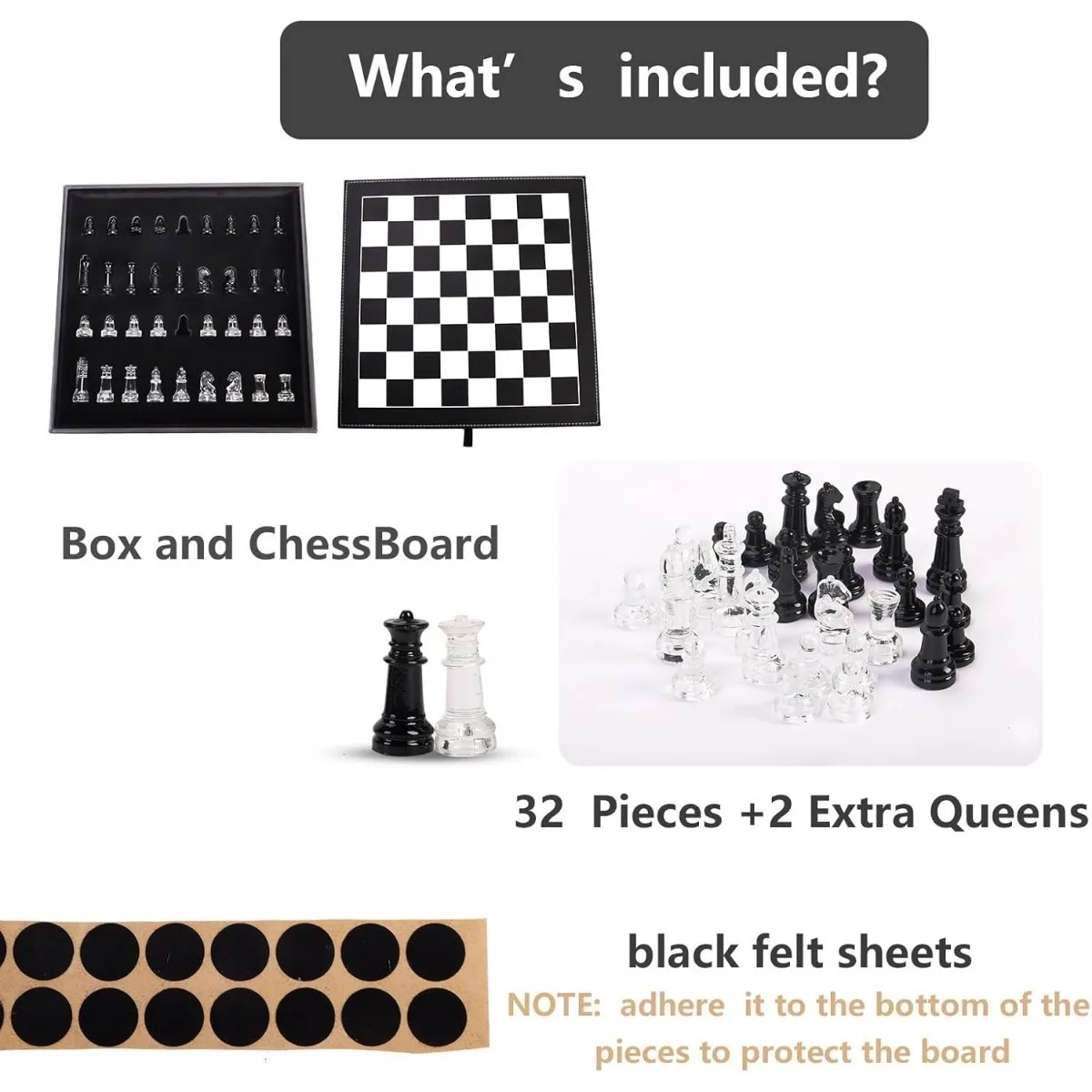 لعبة مجموعة الشطرنج الزجاجية، 2 كوينز إضافية، مع صندوق تخزين جلدي مقاس 13.2 بوصة/33.5 سم ورق شطرنج، لعبة لوحية للبالغين #6