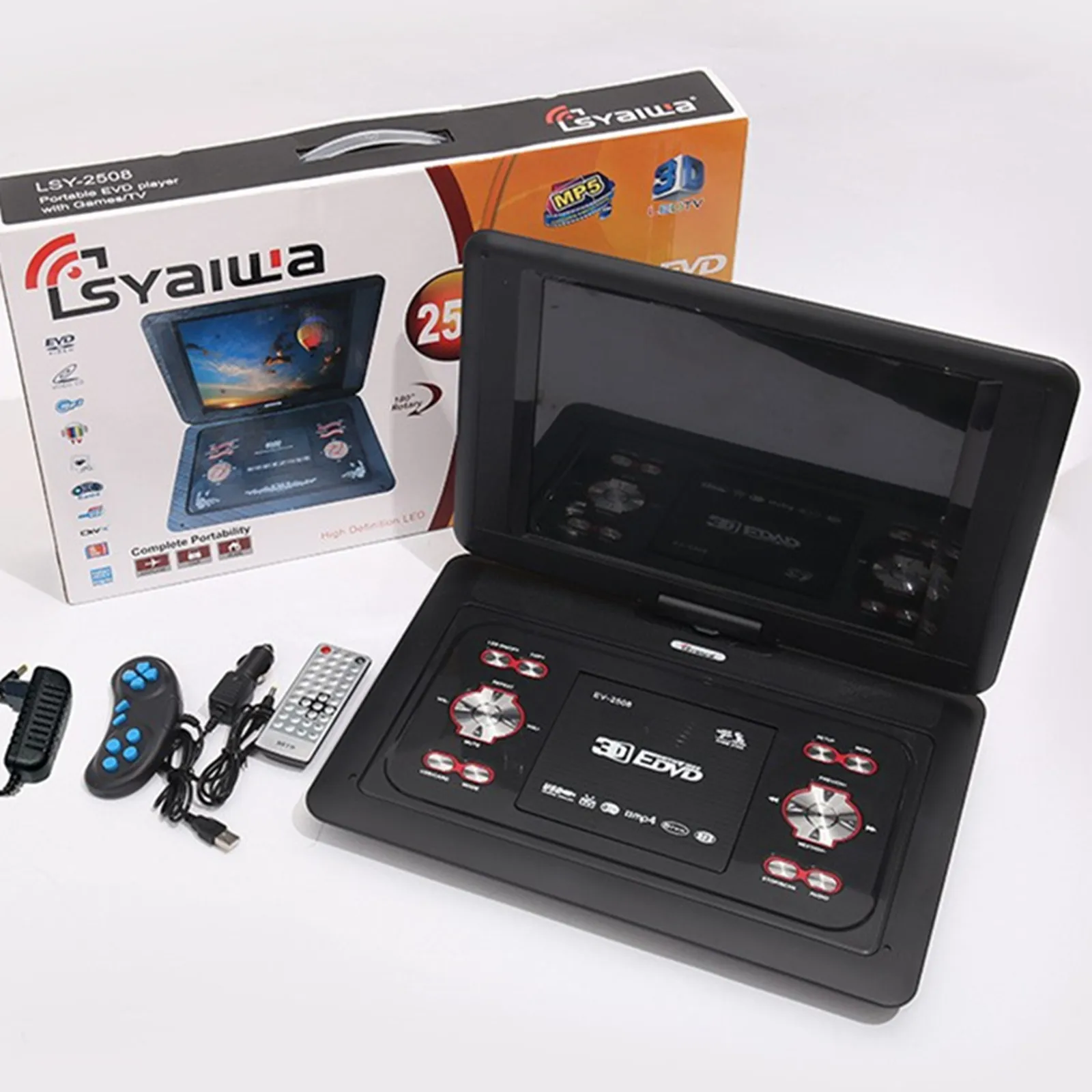 المحمولة 25 بوصة DVD EVD لاعب HD لعبة فيديو وحدة التحكم محرك الأقراص الضوئية USB القرص آلة التلفزيون ميناء المتكلم بطارية عالية السعة