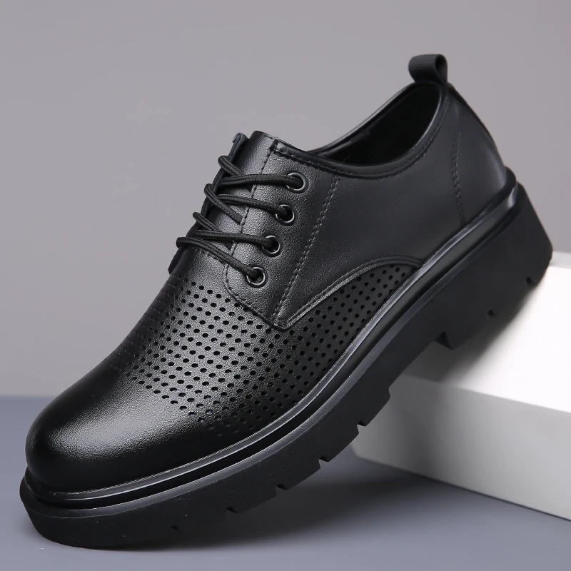New Gentleman Sandals Increased Fashion Business Casual Shoes Genuine Leather Loafers Breathable Men Formal Office Oxfords Shoes