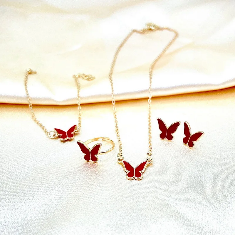 5-teiliges Emaille-Schmuckset mit bunten Schmetterlingsanhängern, Armband, Ohrringen für Damen, romantische Kettenhalskette, Hochzeitsfeier-Charms – Detail 11
