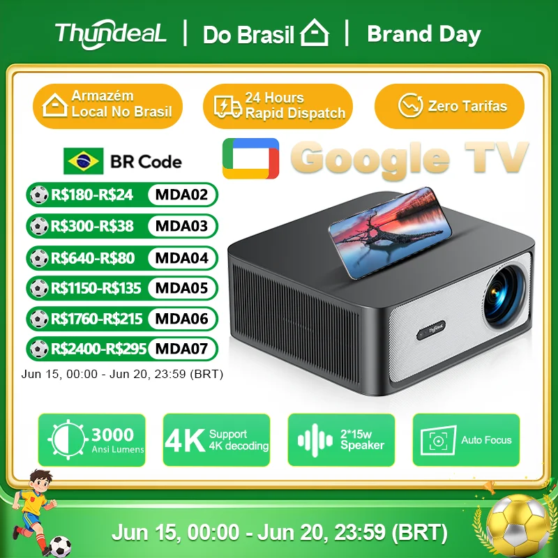 Projetores no brasil inteligente Projetor ThundeaL 1080P com Wi-Fi HD TD98Pro Alta luminosidade com licença oficial do Google Android TV ATV projetor TD98 Pro para cinema em casa Para notebook