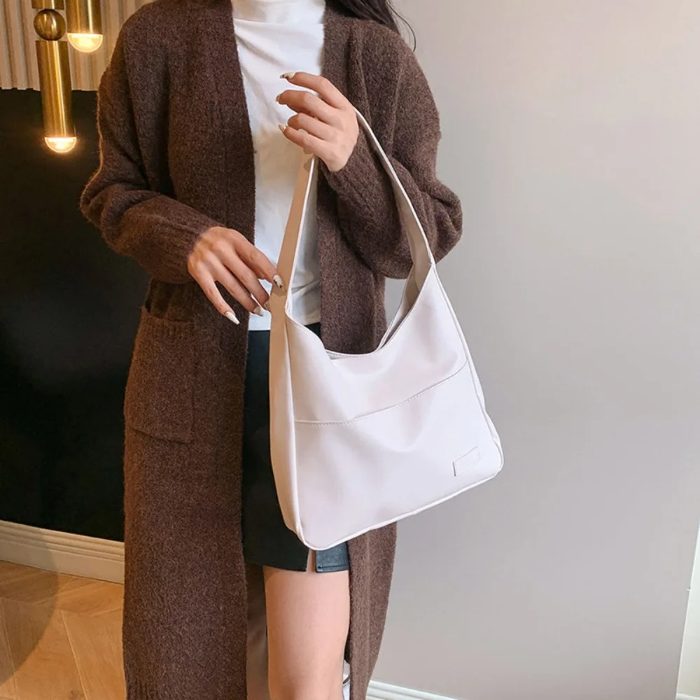 

Soft Solid Color PU Leather Tote Bag Large Capacity Korean Bucket Shoulder Bag Casual Ins Style Women Handbag Shopping