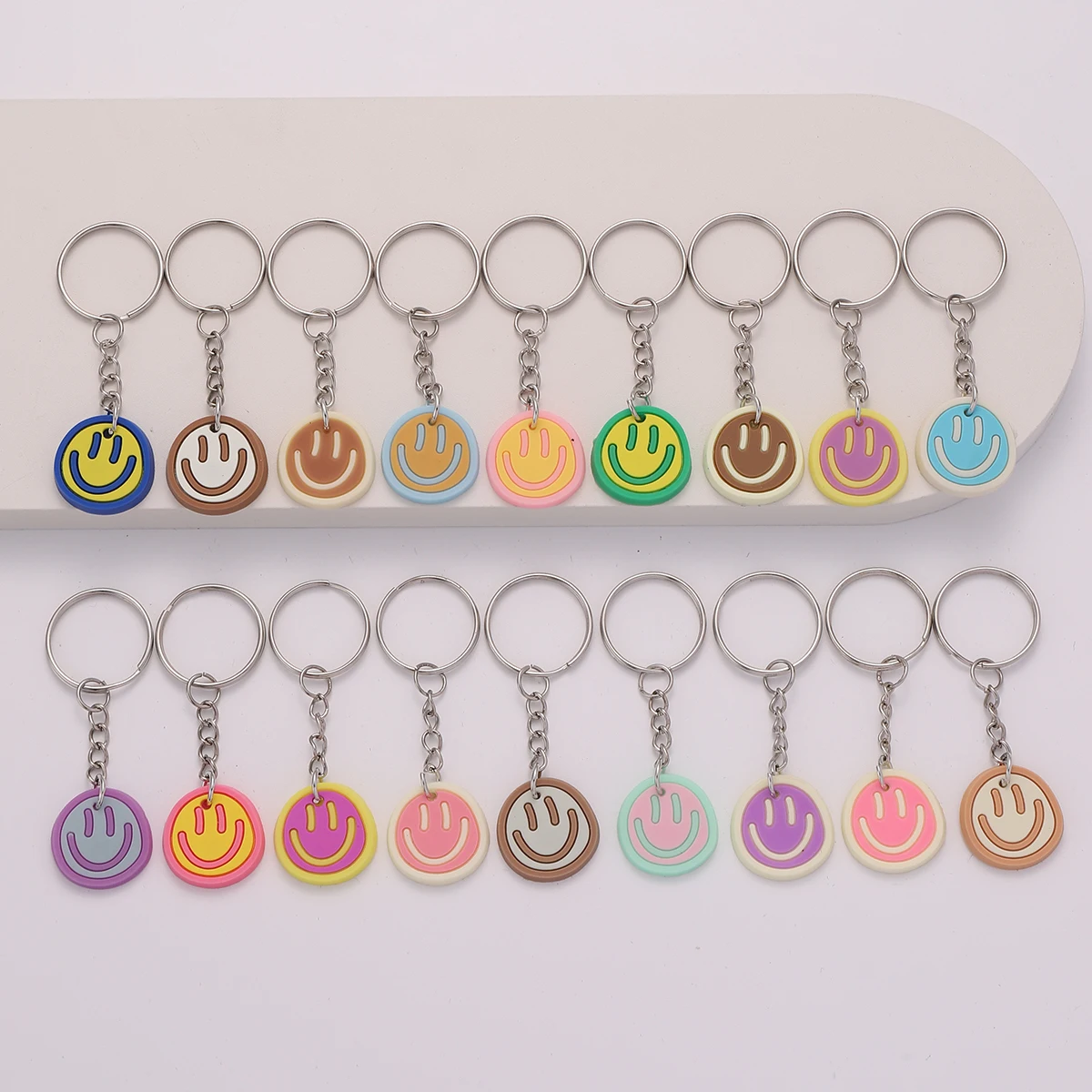 18pcs Cartoon Smile Face Keychain - Cute PVC Key Ring for Purse, Bag, Backpack - Perfect Charm Ideal Birthday Party Favors Gift