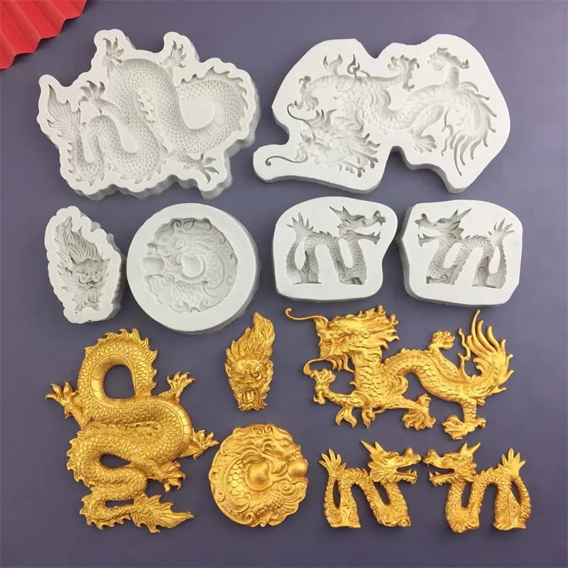 Aomily 3D Silicone Dragon Shaped Best Wishes Fondant Cake Chocolate Mould Soap Candle Polymer Clay Crafts DIY Forms Base Tools