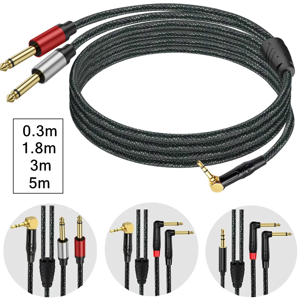 90° Elbow 1-to-2 3.5mm to 6.35mm Stereo Dual-channel Extension Cable for 2 Male and Female 6.5mm Audio Speakers (Y-type)