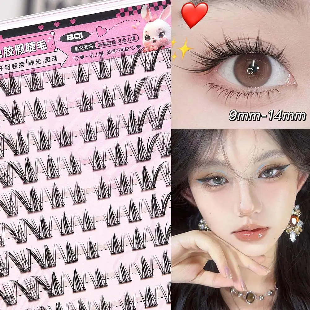 Hot No Need Glue Fox Eye Effect Fluffy False Eyelashes DIY Lash Winged Thick Self-adhesive Reusable Segmented Extension K8S3