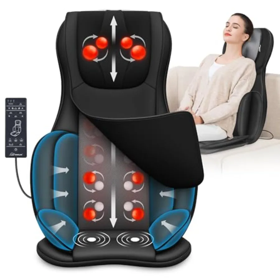 Shiatsu Back Massager with Heat 3D Kneading Massage Chair Pad for Neck and Back Pain Relief Deep Tissue Massage Pad in Black fo