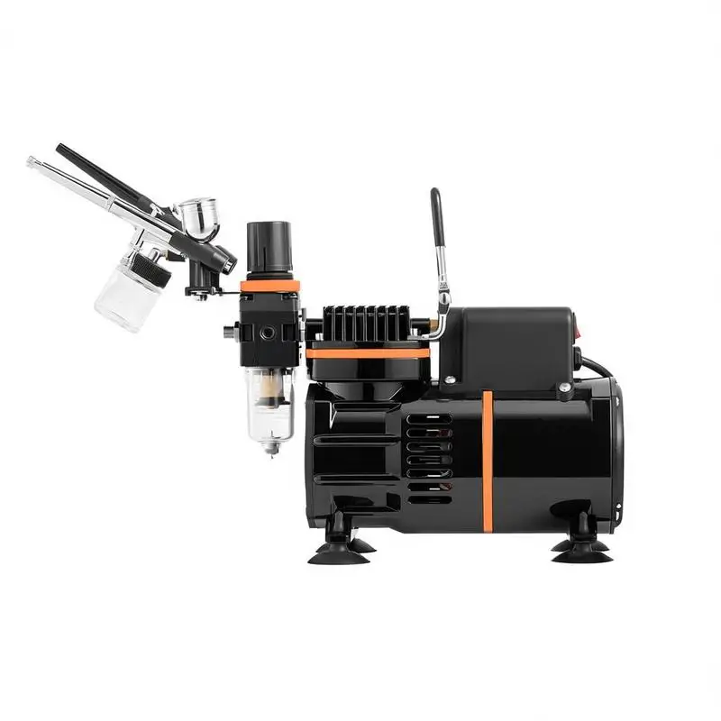 Kit aérographe 1/6 HP avec compresseur d'air, 3 pistolets aérographes à double action avec 3 buses (0,3/0,3/0,8 mm) et tuyau, peinture acrylique et 2 ventilateurs, pour la décoration de gâteaux, la peinture de modèles, le nail art