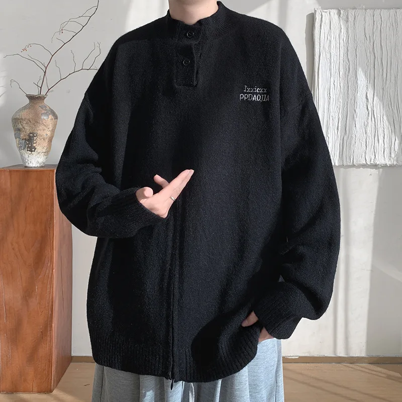 Big And Tall Men's 5XL Heavy Knit Sweater Half Zip Letter Embroidery Comfort Fit Premium Quality Trendy Street Style M-XXXXXL