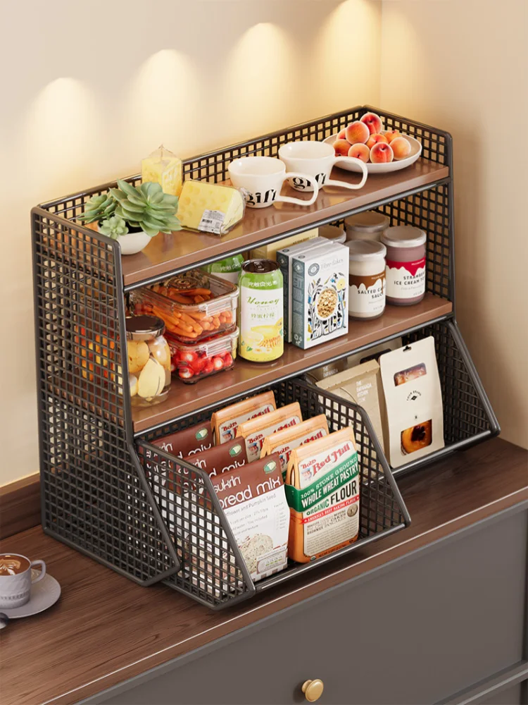 pull-out-kitchen-tabletop-snack-rack-storage-organizer-tea-bag-box-cup-holder-multi-layer-metal-wood-density-board-easy-assembly