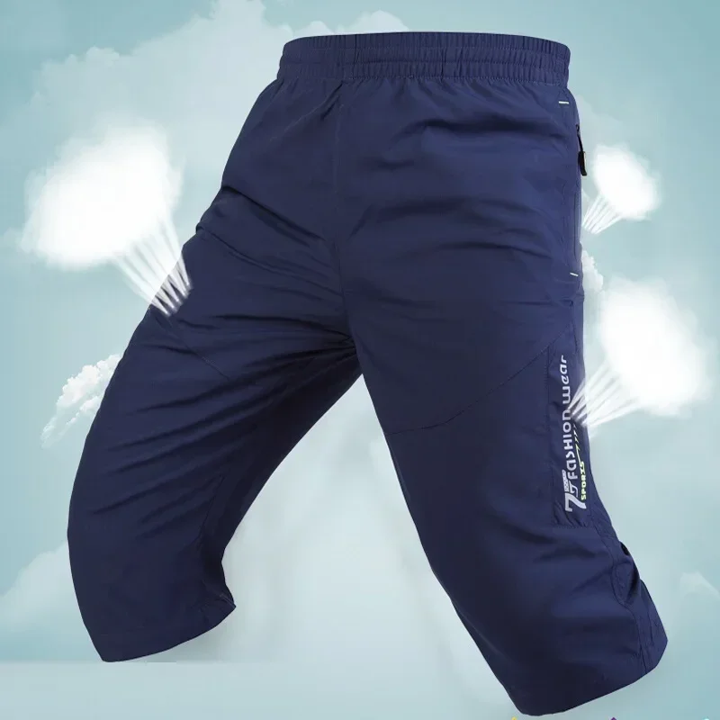 Pantalones cortos largos de secado rápido para hombre, Bermudas de elastano con bolsillos y cremallera, ligeros, elásticos, Capri, Verano