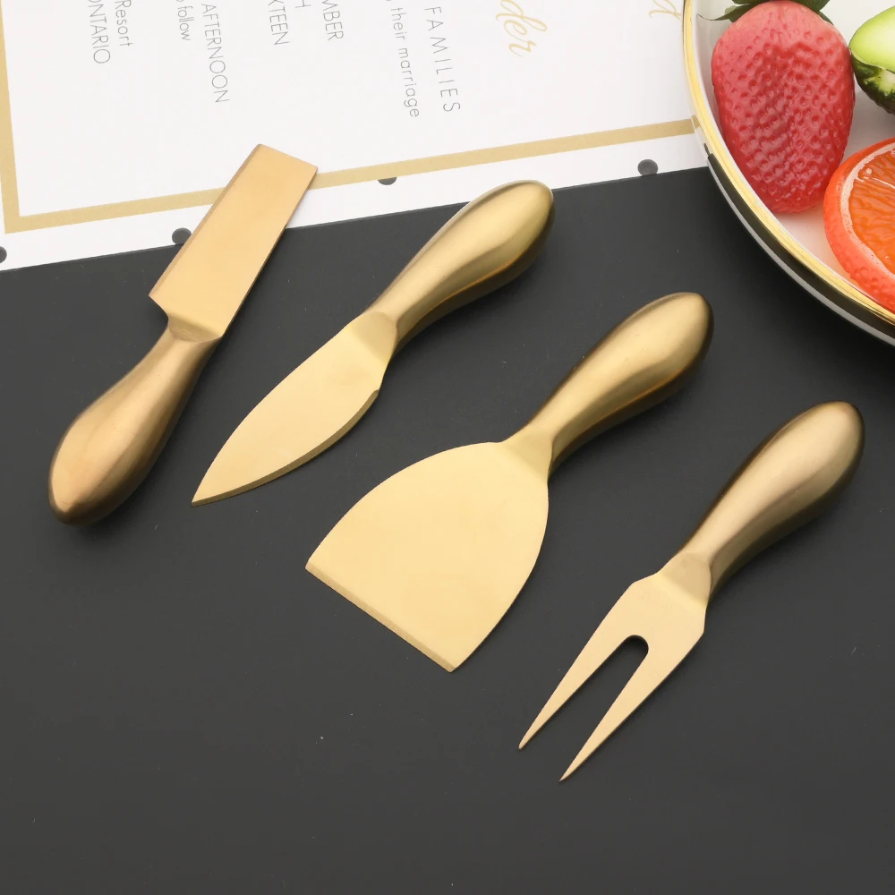 6Pcs Matte Gold Mini Knife Fork Chisel For Butter Cheese Slicer Cutter Stainless Steel Cutlery Tool Kitchen Gadget