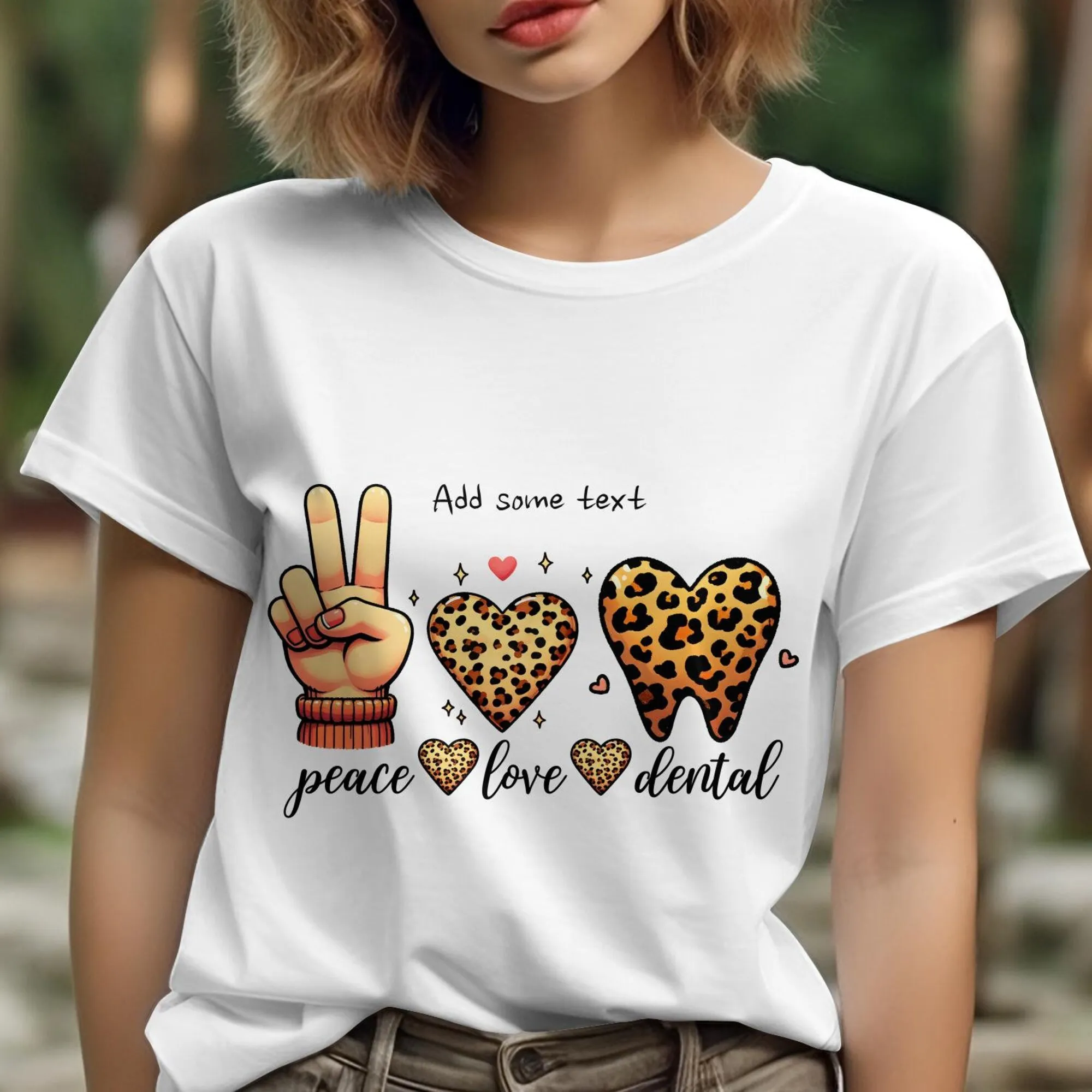 Dental Clinic Staff T Shirt Peace Love Design Hygienist Dentist Office Customizable Top For Professionals