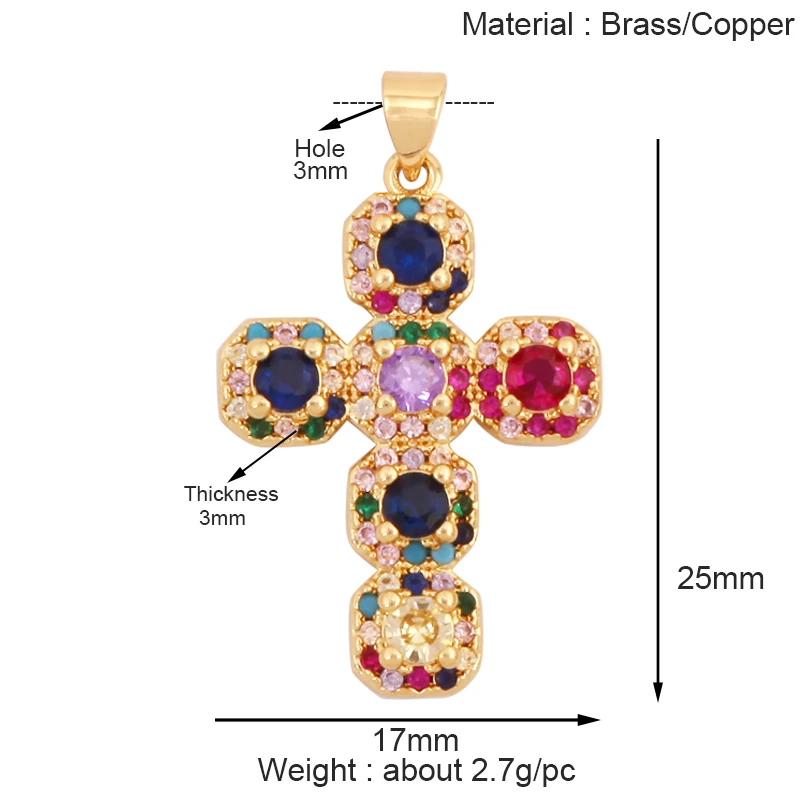 Holy Religious Jesus Cross Virgin Mary Charms Pendant,18K Gold Plated Colourful Zircon Shell Jewelry Necklace Accessories K63