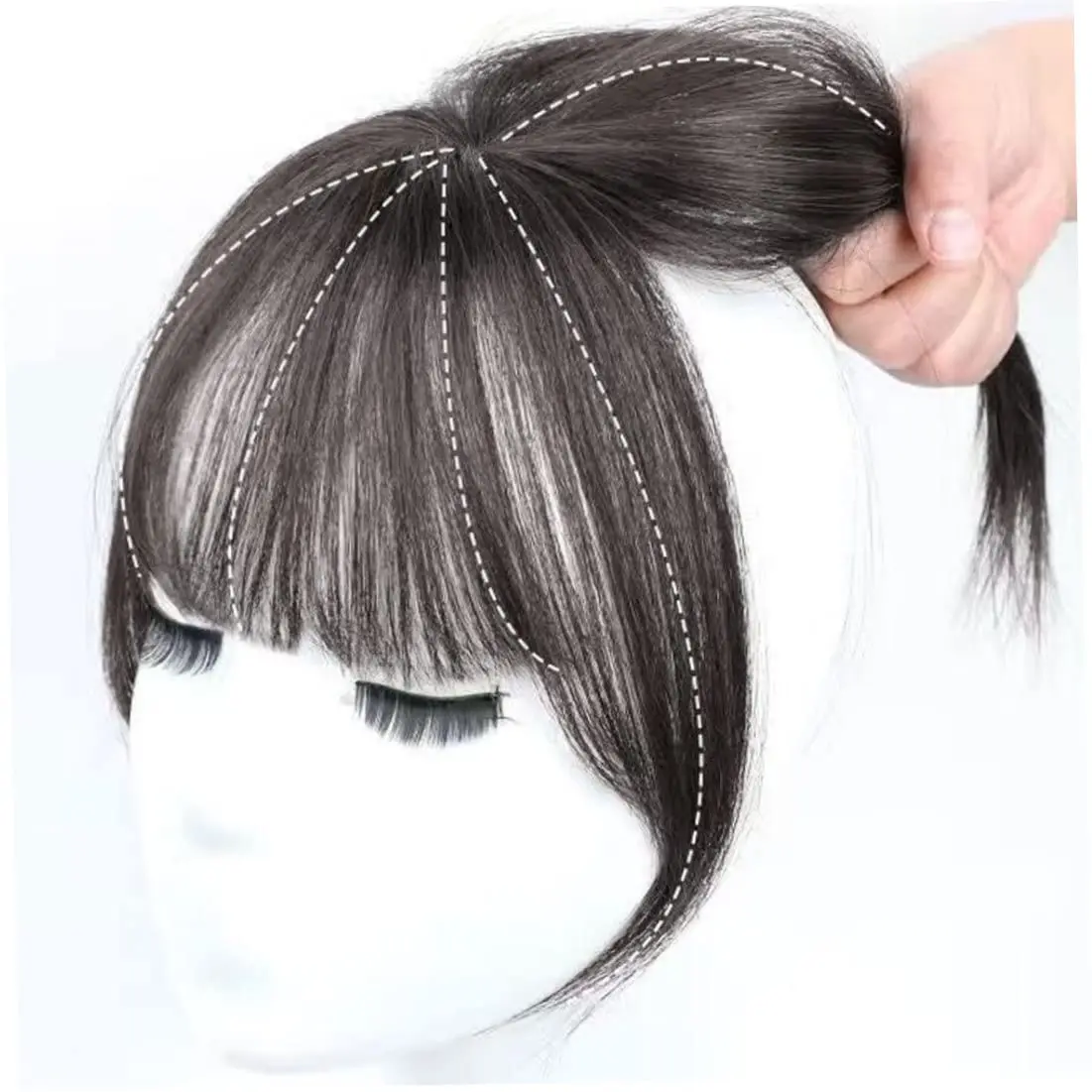 Wig poni Prancis 3D, poni udara alami, pengganti kepala berbulu, blok wig tanpa jejak