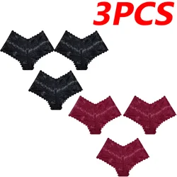 3Pcs Sexy Mesh Lingerie Panties Pure Color Polyester Lace French Knickers Briefs Shorts Underwear Breathable For Women Ladies