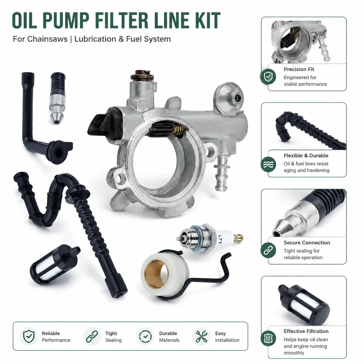 Chainsaw Oil Pump Fuel Line Filters Spark Plug Kit For Stihl 034 036 MS360 Pro 1125 640 3201 Worm Gear Replacement Parts