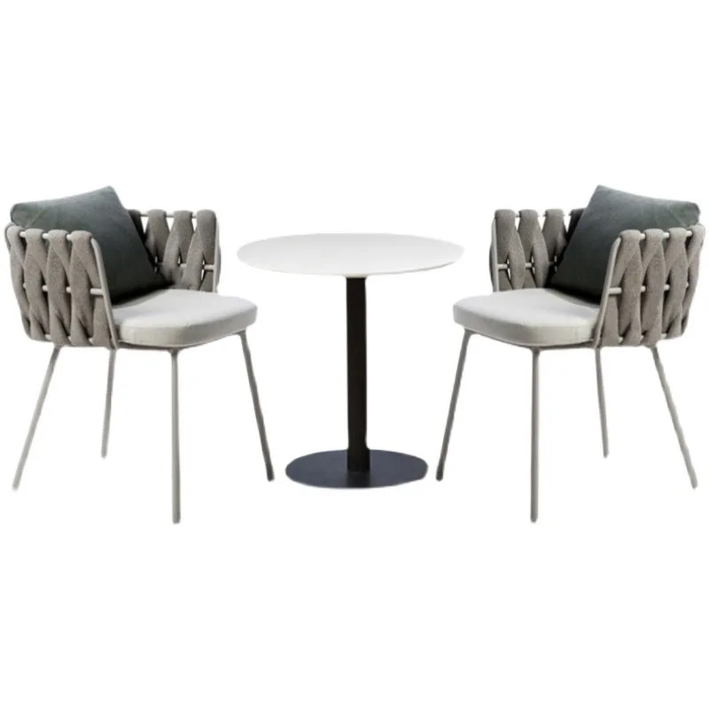 

Courtyard Garden Open-air aluminum rattan chair Three-piece combination B & B Hotel Cafe Rattan braided chair