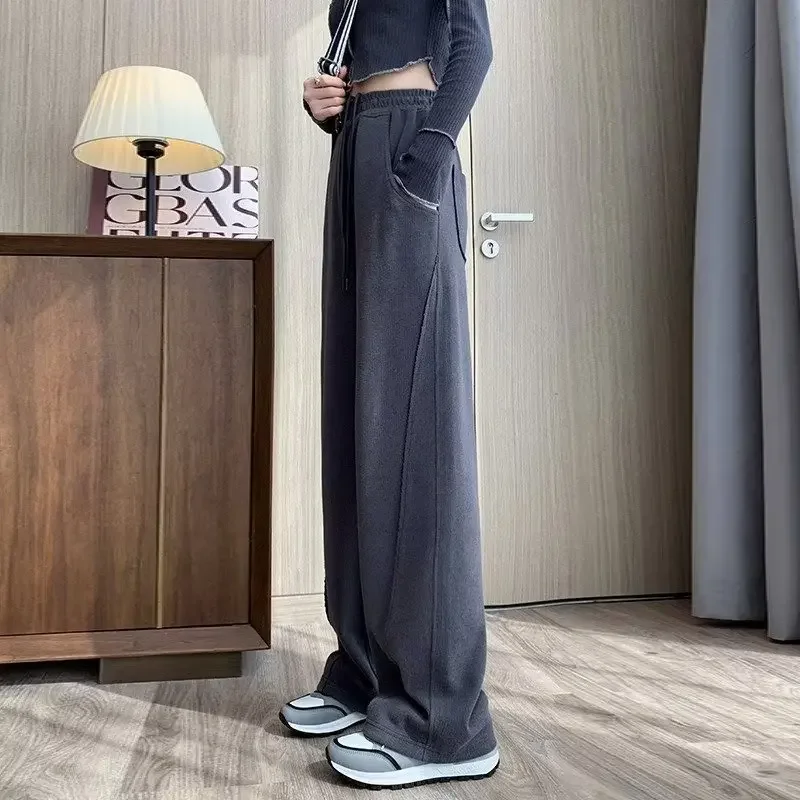 Wide Leg Sweatpants for Women Sport Pants High Waist Casual Oversize Gray Trousers Gym Female Clothing Korean Streetwear