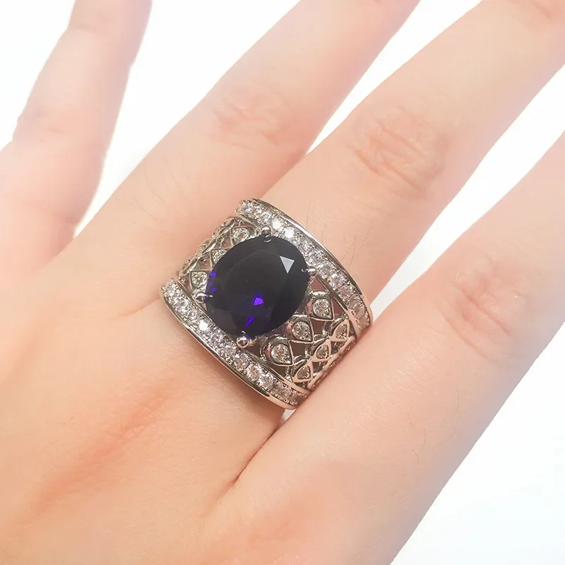 سعر المصنع خاتم كبير لسطح مورغانيتي ضخم مع أزرق وأبيض كريستال الزركون 925 خاتم فضة للنساء مقاس 6 7 8 9 10 #4