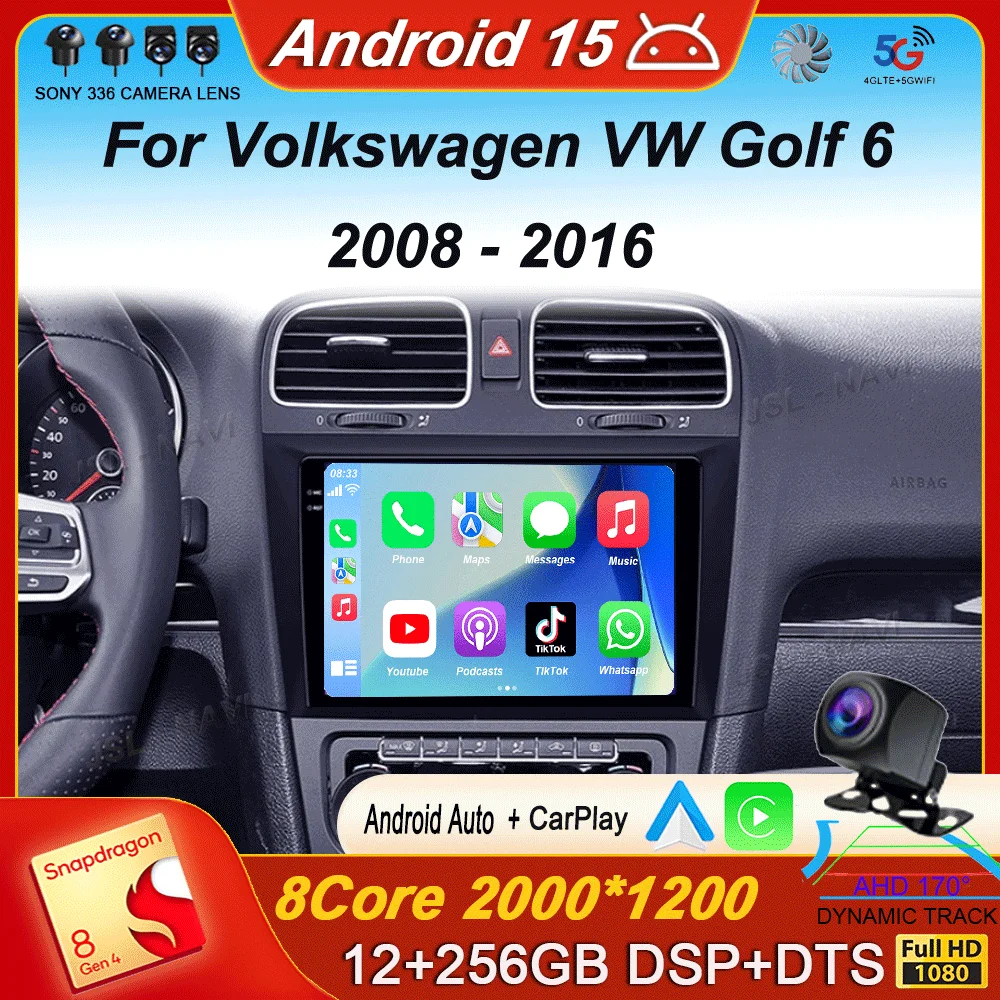 

Car Radio For Volkswagen VW Golf 6 2008 - 2016 Android 15 Carplay Auto Multimedia Stereo Video Player GPS Navigation QLED 4G DSP