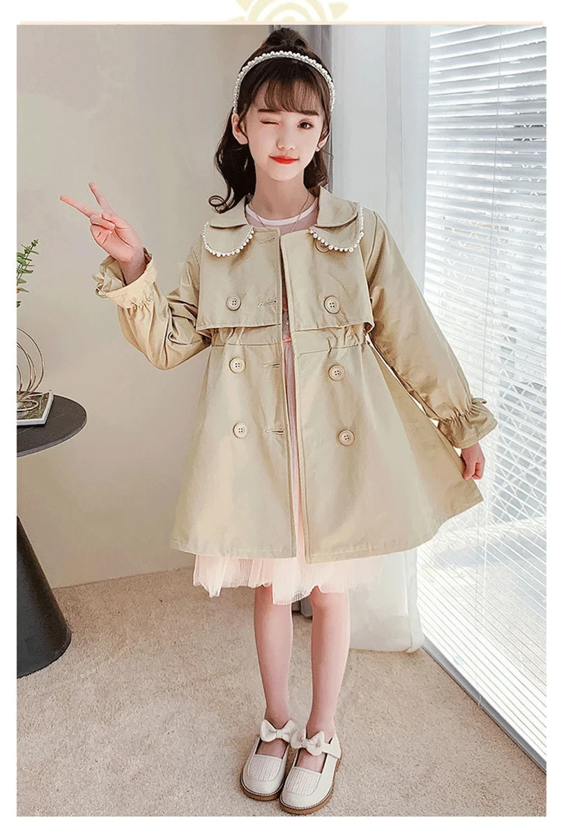 2024 frühling Herbst Neue Ankunft Mode Koreanischen Stil Mädchen Graben Mantel kinder Oberbekleidung Lange Windschutz Jacke Für Mädchen 4-12Y – Detail 8