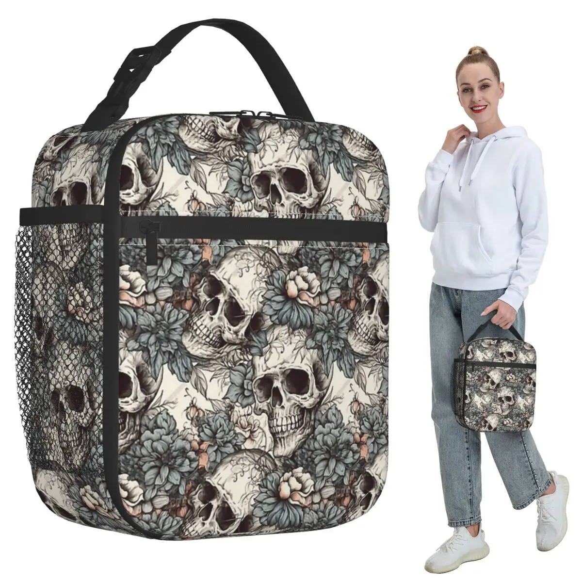 

Изолированная сумка для обеда с узором сахарного черепа для детей, школьный холодильник, термоящик для еды, сумка, герметичные коробки для завтрака, контейнер