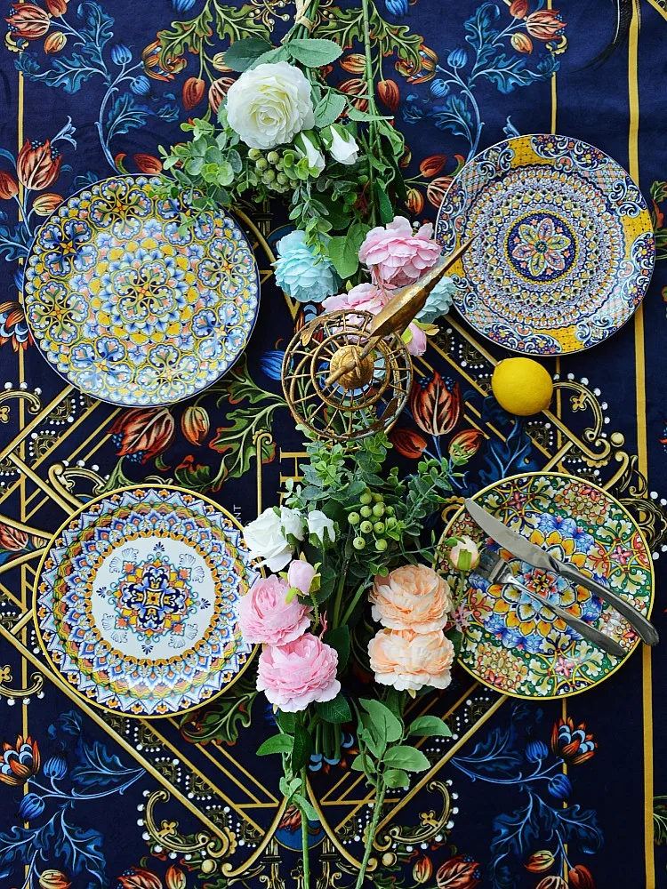 Italian exotic style underglaze colored ceramic Western cuisine plate flat plate