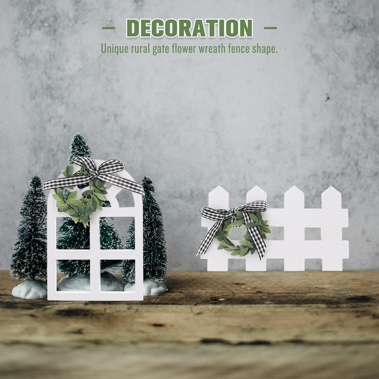 

4 Pcs Christmas Decoration Wreath Wall Decor Hanging Wooden Signs Farmhouse Style Winter Decor Window Frame Plastic